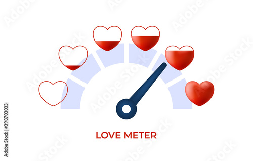 Measuring love concept. Love heart meter vector illustration for Valentine Day card design element with set hearts stock vector