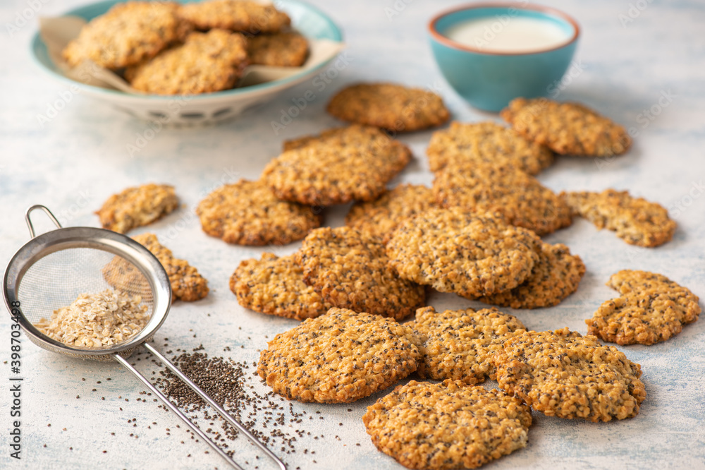 Homemade vegan oatmeal cookies with chia seeds. Homemade vegan oatmeal cookies with chia seeds.