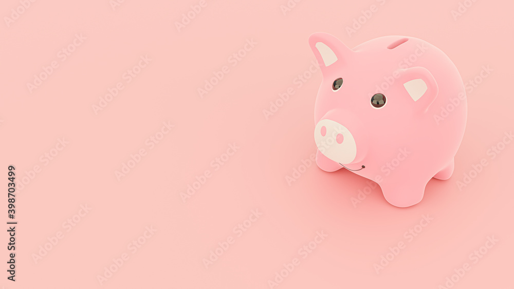 Pink piggy bank and copy space for text or logo. minimal idea concept, 3D render.