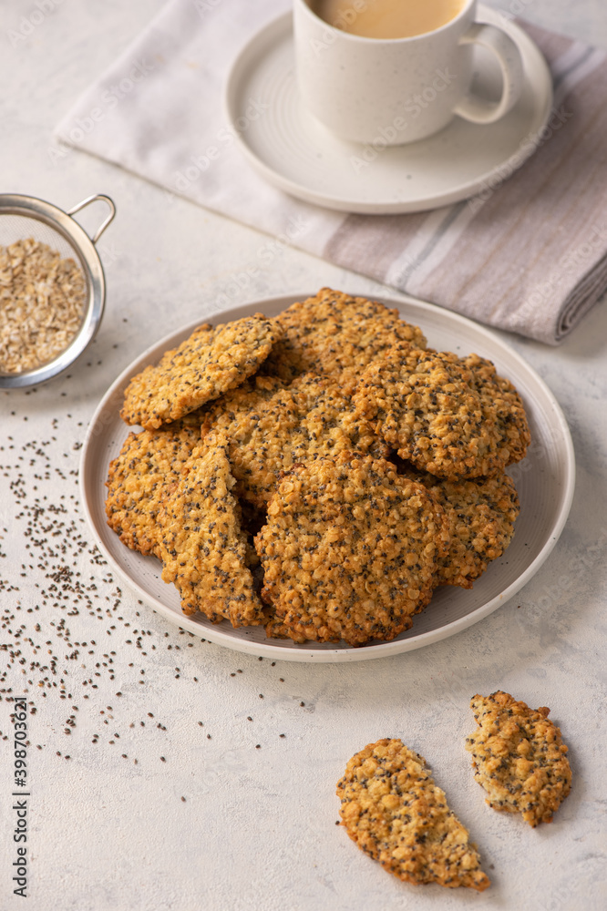 Homemade vegan oatmeal cookies with chia seeds. Homemade vegan oatmeal cookies with chia seeds.