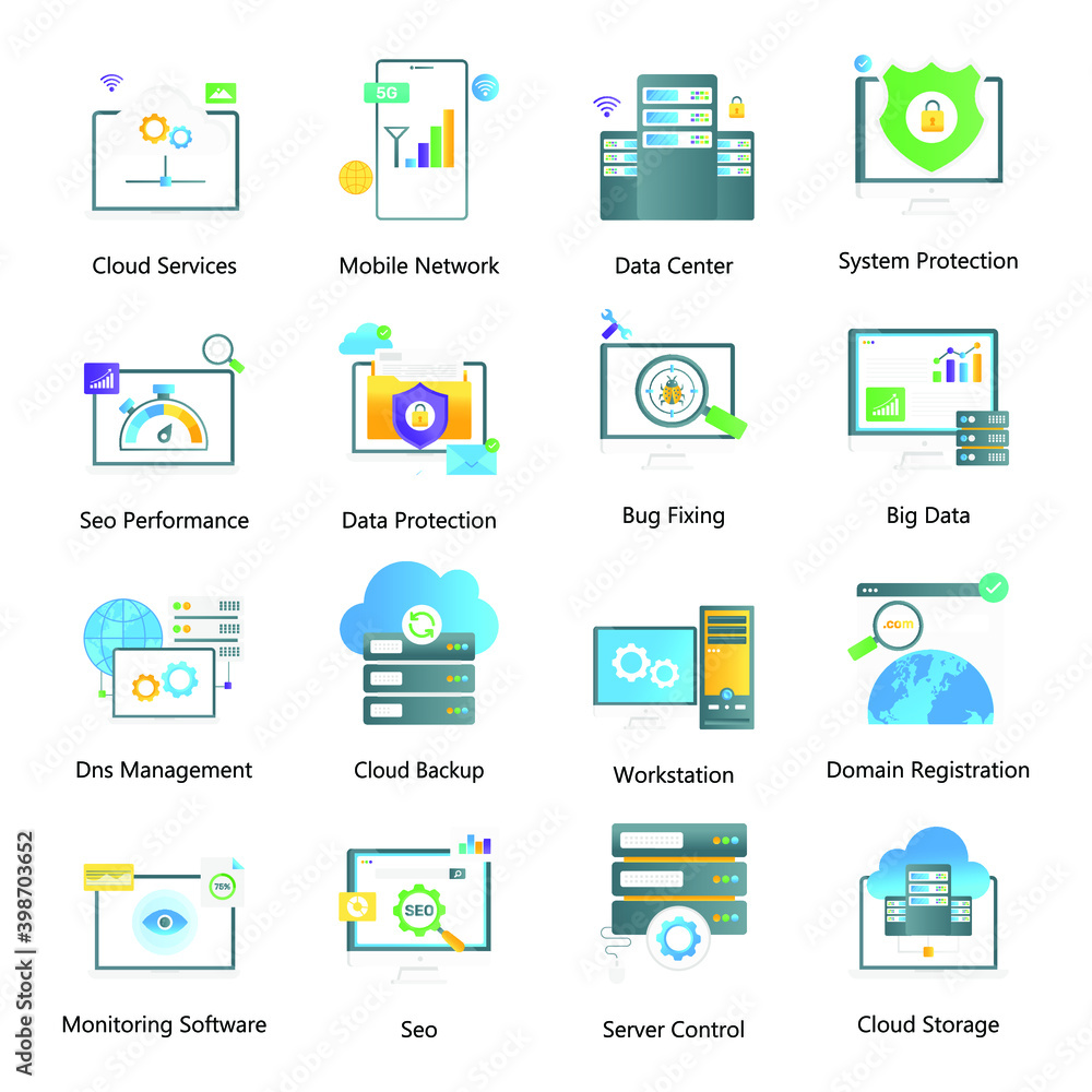 Web Hosting Flat Gradient Vectors Pack in Editable Visuals
Web Hosting Flat Gradient Vectors Pack in Editable Visuals