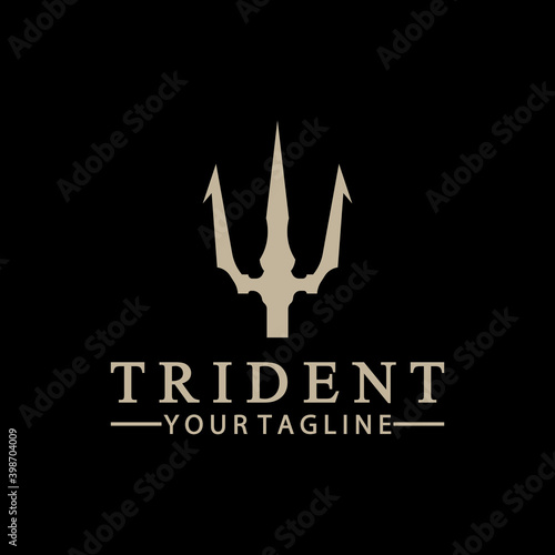 Vintage Trident Spear of Poseidon Neptune God Triton King logo design