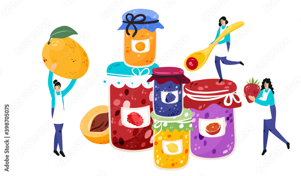 Women making jelly cartoon illustration. Characters cooking jam hand drawn doodle banner design. Preserving goods, confiture, marmalade printing card. Women making jelly cartoon illustration. Characters cooking jam hand drawn doodle banner design. Preserving goods, confiture, marmalade printing card.