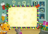 cartoon scene with christmas room and frame illustration