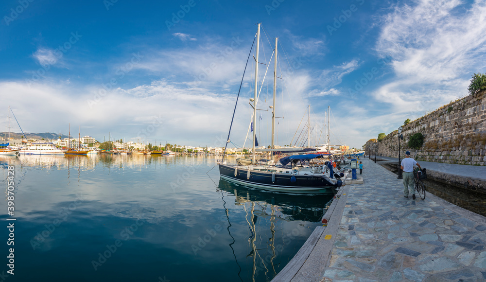 Beautiful harbour view in Kos Island. Kos Island is a popular tourist destination in Greece.