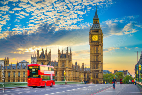 Canvas Print Big Ben clock tower at sunset in London. England