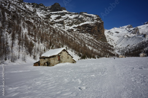 mountain hut in the snow