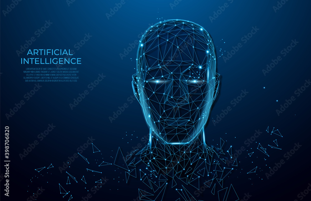 Plakat Human head created in low poly style. Man face polygon light
