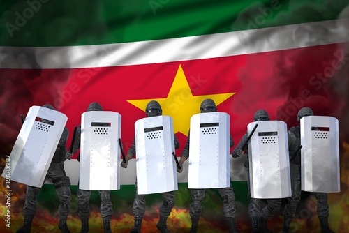 Wallpaper Mural Suriname protest stopping concept, police guards protecting law against mutiny - military 3D Illustration on flag background Torontodigital.ca