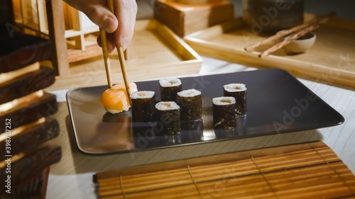 Japanese sushi served on plate