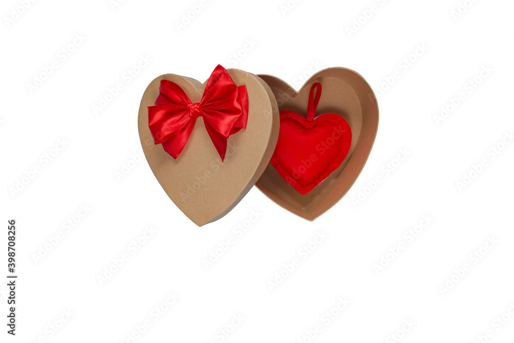 Heart shaped open gift box with red bow with heart inside. Isolate. Valentine's Day Gift Heart shaped open gift box with red bow with heart inside. Isolate. Valentine's Day Gift