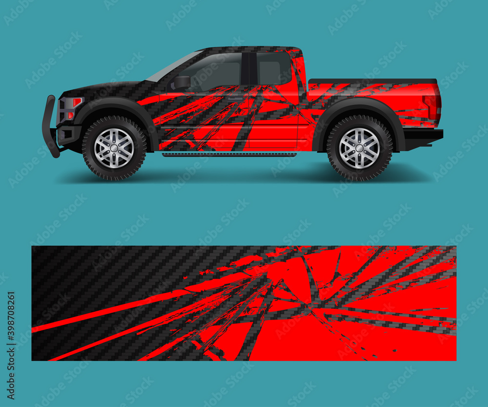 cargo van and car wrap vector, Truck decal designs, Graphic abstract stripe designs for offroad race, adventure and livery car
