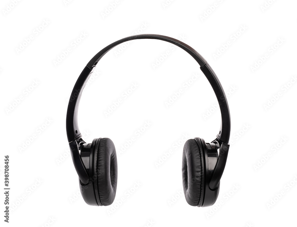 Black wireless headphones isolated on white background Black wireless headphones isolated on white background