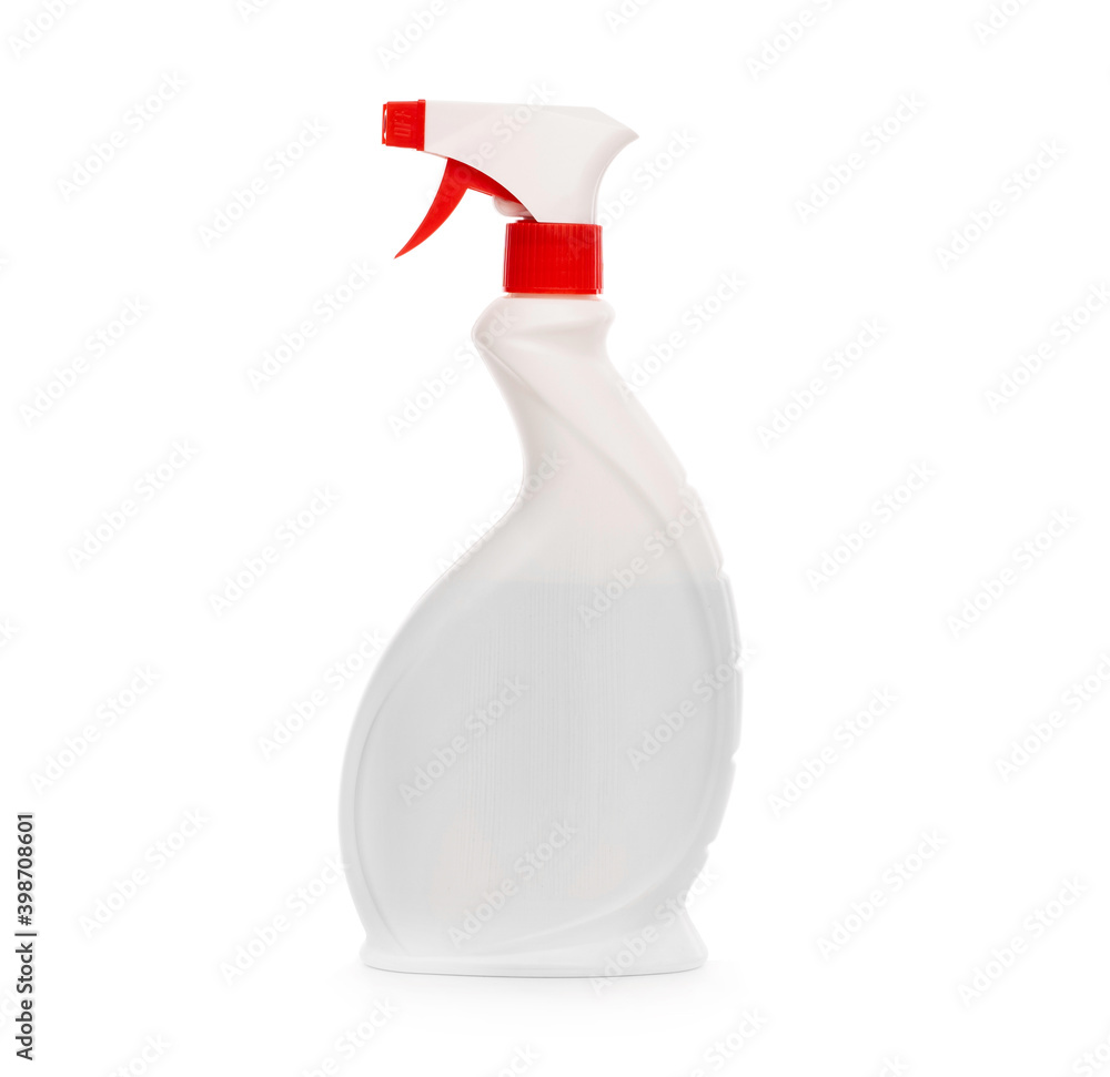 Plastic spray bottle for detergent isolated on white background Plastic spray bottle for detergent isolated on white background