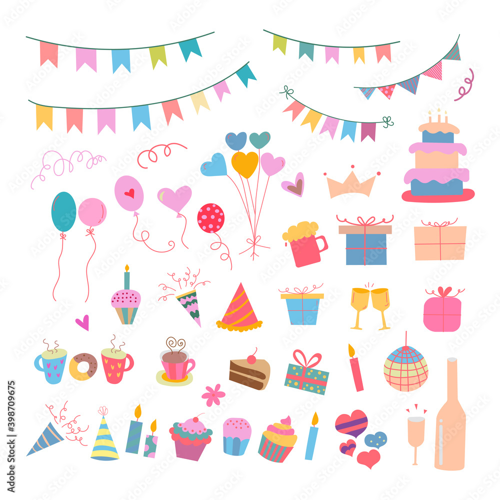 Set of vector birthday party elements. Eps 10 Set of vector birthday party elements. Eps 10