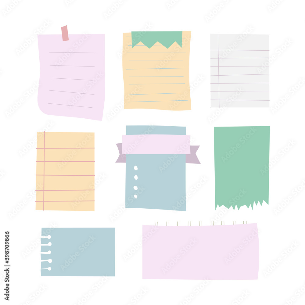 Fotografie Set of various notes paper on transparent background