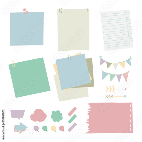 paper stick notepad set in different color. vector illustration concept