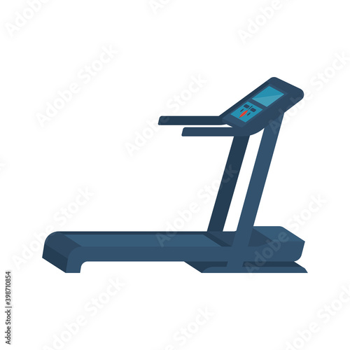 Running simulator. Treadmill. Gym tool. Time to run. Treadmill machine icon. Vector illustration flat design. Isolated on white background.