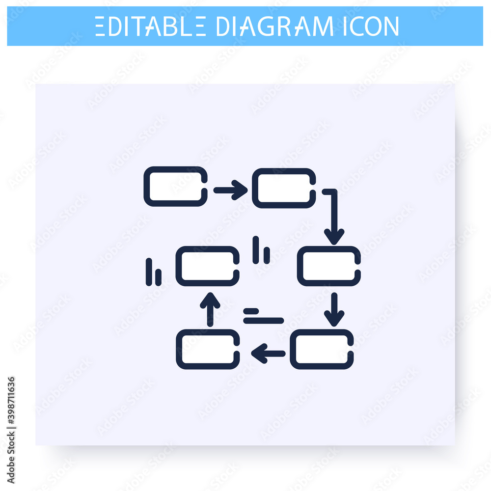 Flow diagram line icon. Process chart module. Business, management, structure visualisation. Infographic, presentation or web scheme. Simple design. Isolated vector illustration. Editable stroke Flow diagram line icon. Process chart module. Business, management, structure visualisation. Infographic, presentation or web scheme. Simple design. Isolated vector illustration. Editable stroke