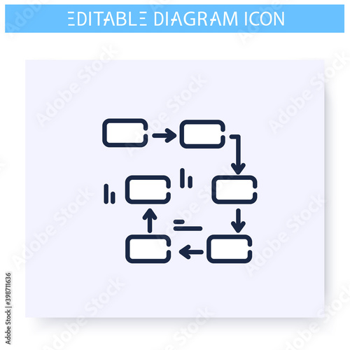 Flow diagram line icon. Process chart module. Business, management, structure visualisation. Infographic, presentation or web scheme. Simple design. Isolated vector illustration. Editable stroke 