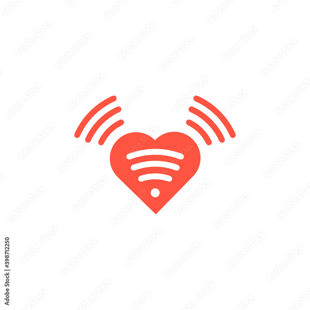 Obraz premium Heart symbol with radio waves spreading influence on people online.