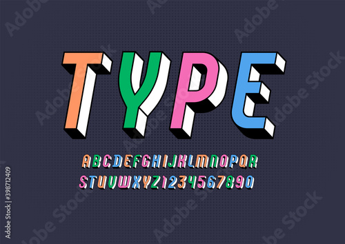 3D italic font, trendy alphabet, modern letters and numbers for your design, vector illustration 10eps.