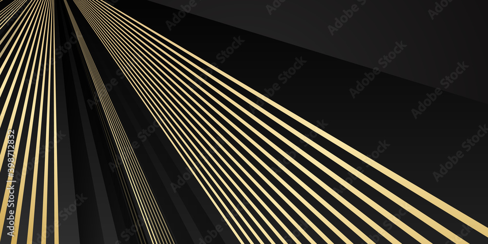 Black and gold abstract luxury background with golden shiny lines