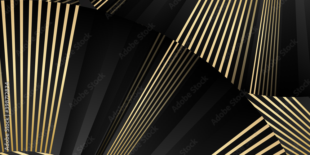Black and gold abstract luxury background with golden shiny lines
