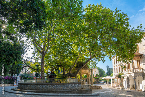 Hippocrates square and Gazi Hasan Pasha Mosque view in Kos Town. Kos Island is popular tourist destination in Aegean Sea.