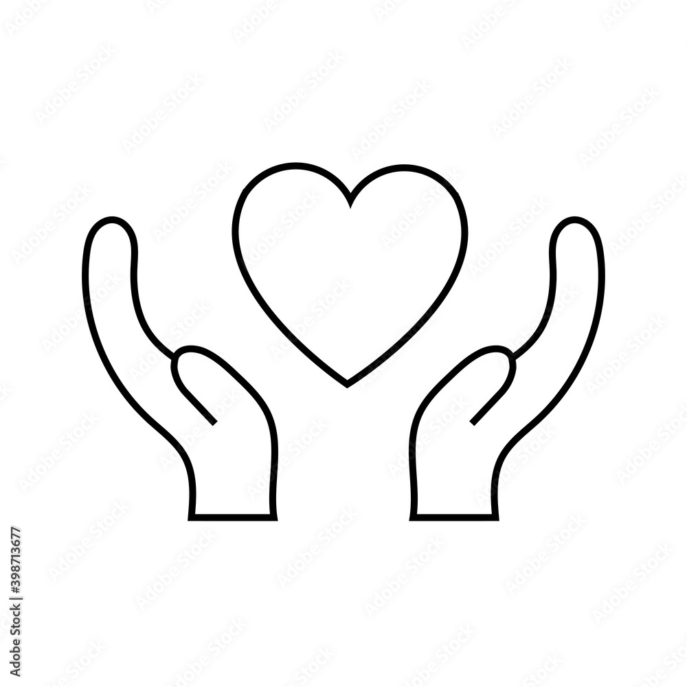 Black and white linear simple icon of a beautiful heart in hands for the holiday of love on Valentine's Day or March 8. illustration Black and white linear simple icon of a beautiful heart in hands for the holiday of love on Valentine's Day or March 8. illustration