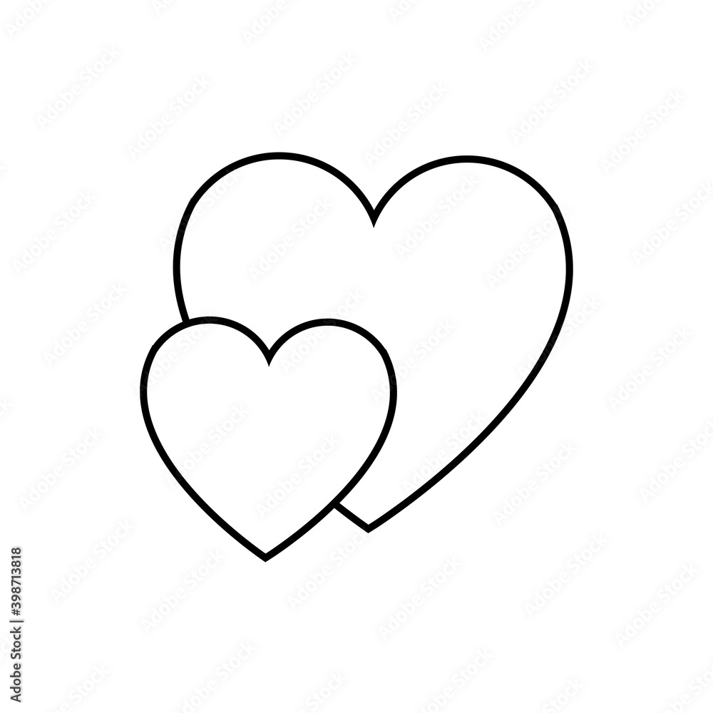 Black and white linear simple icon of a beautiful two hearts in love for the holiday of love on Valentine's Day or March 8. illustration