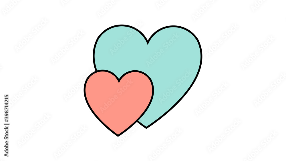 Simple flat style icon of a beautiful two hearts in love for the feast of love on Valentine's Day or March 8th.  illustration