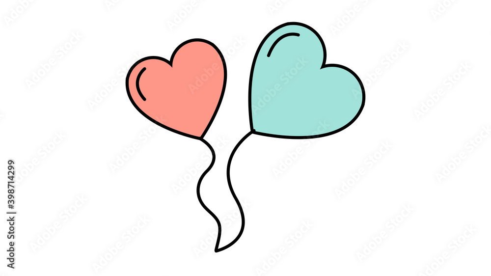 Simple flat style icon of beautiful two balloons in the form of hearts for the feast of love on Valentine's Day or March 8th. Simple flat style icon of beautiful two balloons in the form of hearts for the feast of love on Valentine's Day or March 8th.
