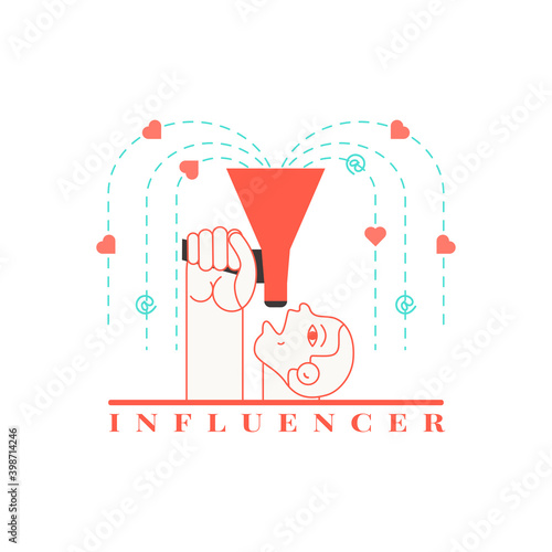 The symbol is a concept of a social influencer talking head with a megaphone.