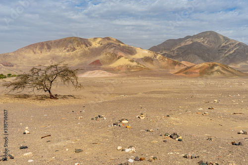 Peru  near Nazca  at Cemetery Chauchilla a beautiful coloured  desert Landscape.