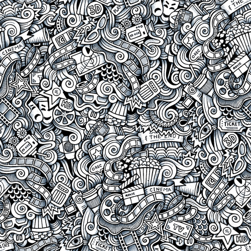 Cartoon hand-drawn doodles on the subject of Cinema style theme