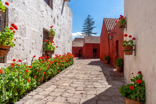 Peru, in the city  of  Arequipa, flowered path inside the Santa Catalina Monastery photo