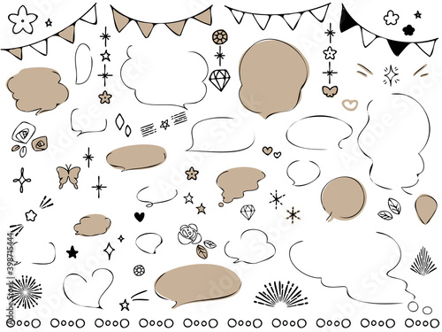 ラフな手描きあしらいとフキダシのセット　３色