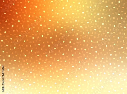 Golden glittering bokeh pattern. Xmas festive background. Yellow shades.