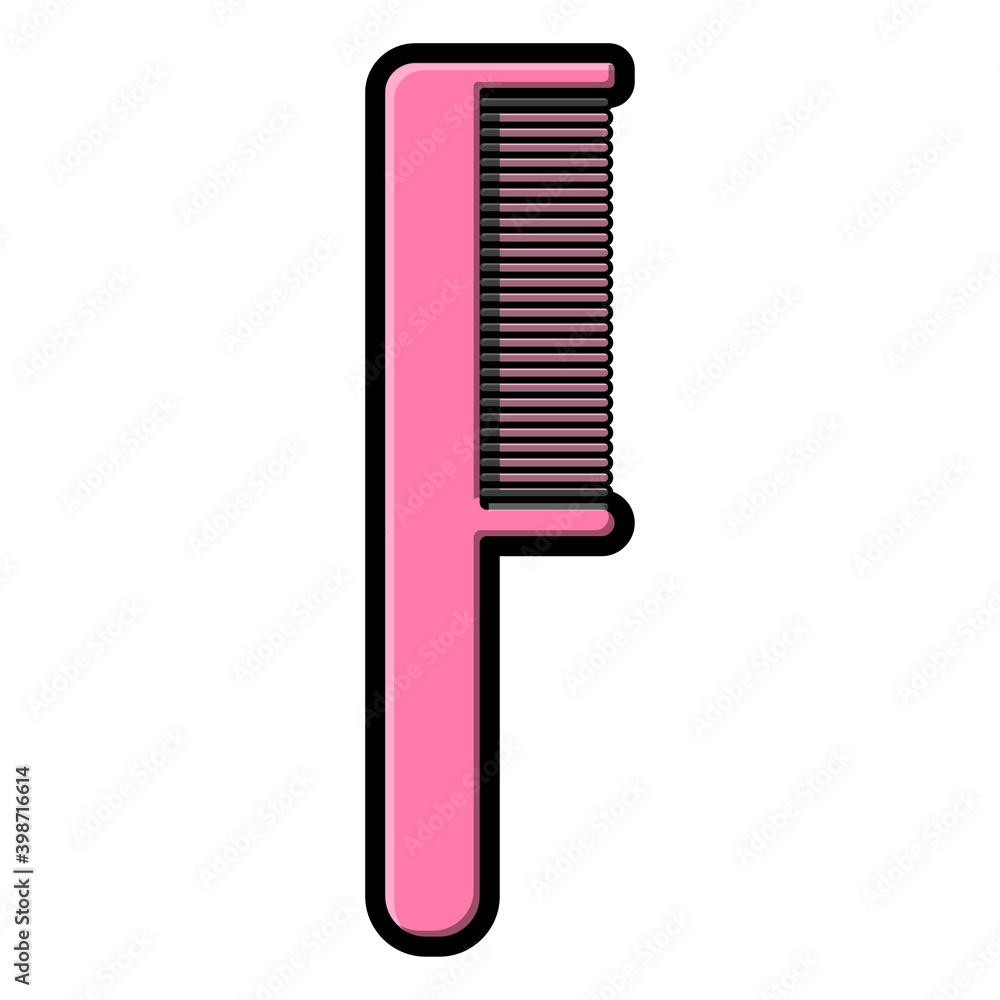 Beautiful simple flat icon of a plastic pink comb for combing hair and doing hairstyles for pointing beauty isolated on a white background. illustration Beautiful simple flat icon of a plastic pink comb for combing hair and doing hairstyles for pointing beauty isolated on a white background. illustration