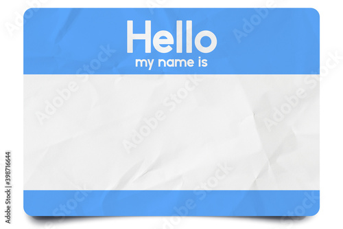 Light blue hello my name is name tag blank template photo