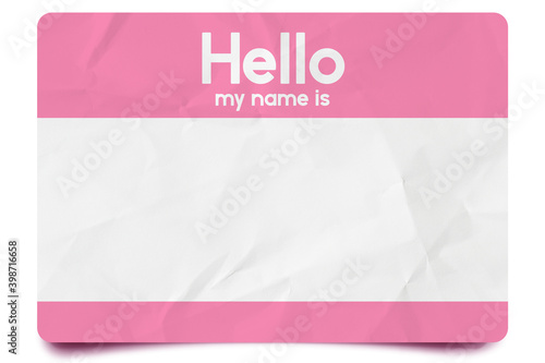 Light pink hello my name is name tag blank template