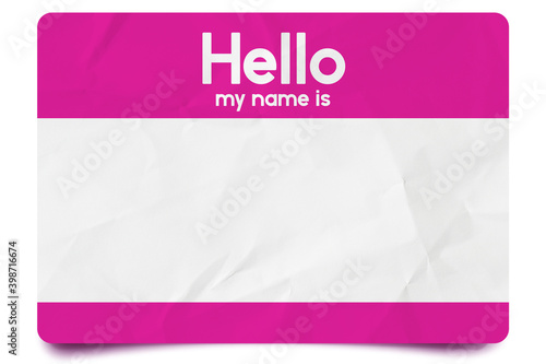 Pink hello my name is name tag blank template