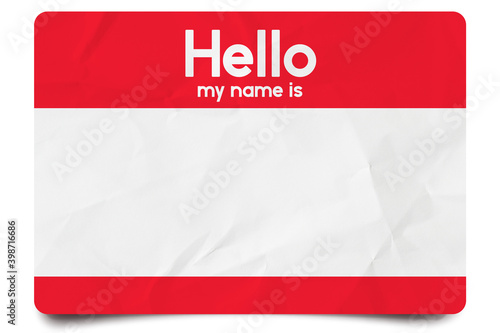 Red hello my name is name tag blank template