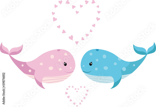 Happy valentines day cute cartoon whales vector image