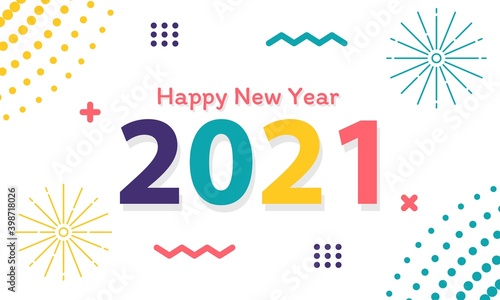 Happy New Year 2021 colorful vector illustration isolated on white color background. good for greeting cards, banners, web, parties and others.