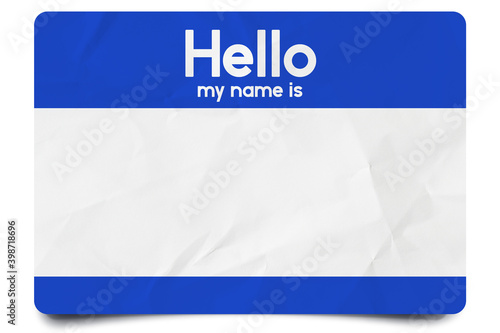 Blue hello my name is name tag blank template