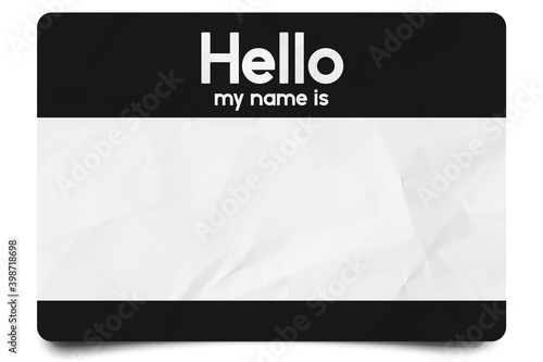 Black hello my name is name tag blank template