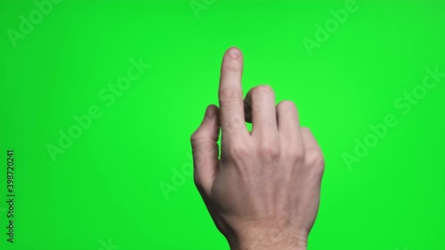 4K man hand touchscreen gestures on green screen.