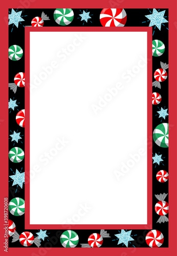 Christmas red themed frame with glowing stars and candies